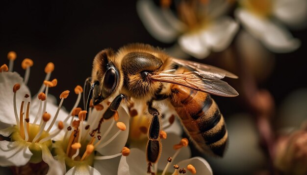 Abeja ocupada trabajando en flor amarilla generada por IA