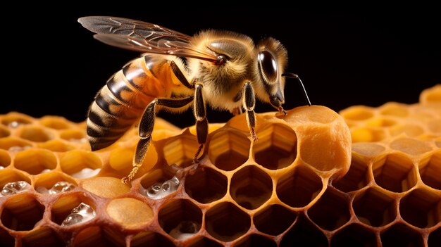 Abeja trabajadora llenando panales de miel