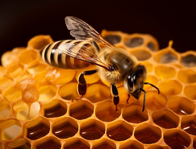 Abeja trabajadora llenando panales de miel