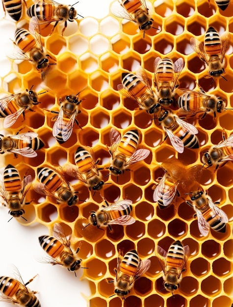 Abejas obreras trabajando en sus panales de miel.