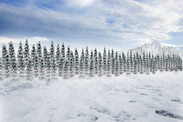 Abetos nevados con fondo de cielo azul