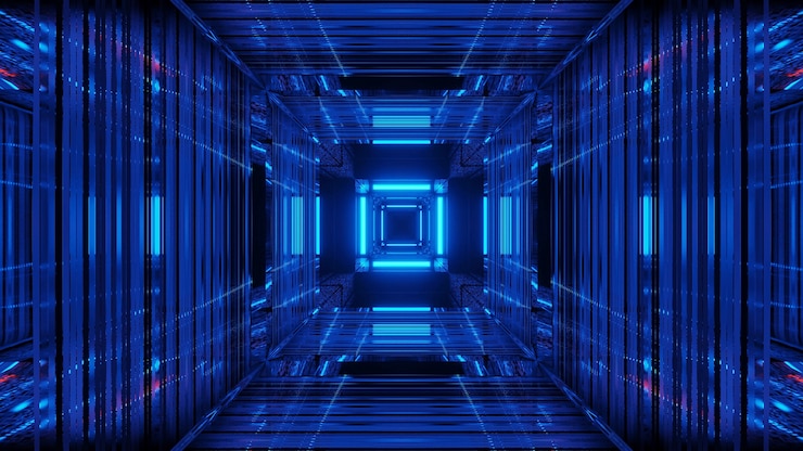 Photo Gratis abstract science fiction futuristic background with blue neon lights
