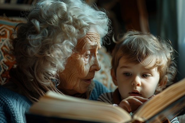 Foto gratuita la abuela muestra afecto hacia el nieto para el día de los abuelos