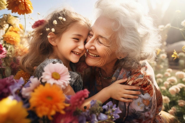 Abuela recibiendo amor y afecto de su nieta