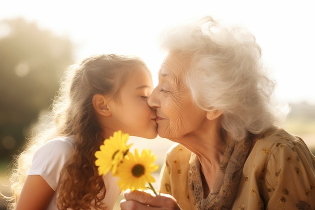 Foto gratuita abuela recibiendo amor y afecto de su nieta