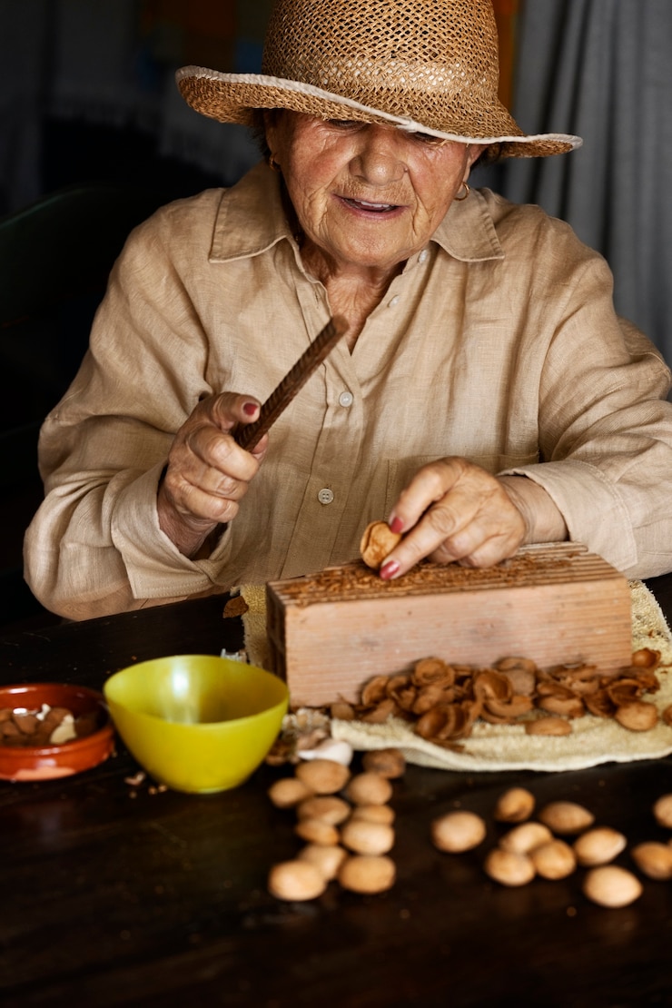 Foto gratuito la abuela rompiendo nueces