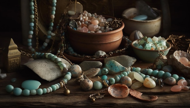 Foto gratuita abundancia de joyas antiguas, piedras preciosas brillantes y elegancia generada por ia