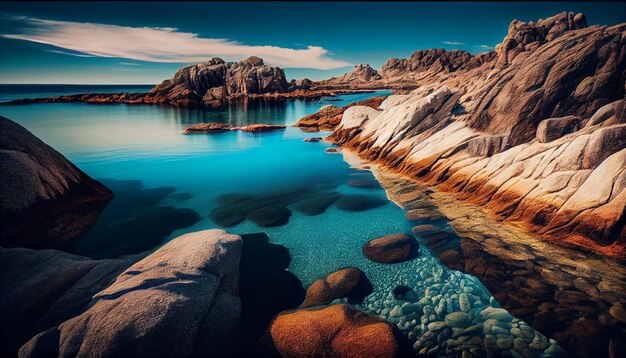 Un acantilado majestuoso al borde del agua que refleja la belleza IA generativa