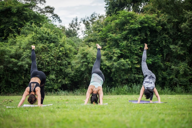 Foto gratuita acción de yoga ejercicio saludable en el parque.