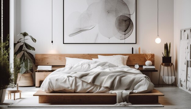 Acogedor dormitorio moderno con elegantes elementos de diseño generados por IA