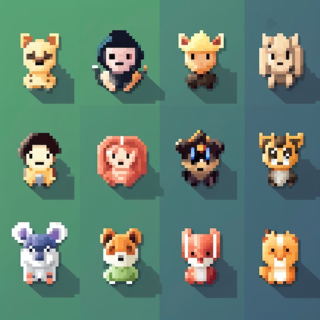 Foto gratuita activos de juego de animales de 8 bits