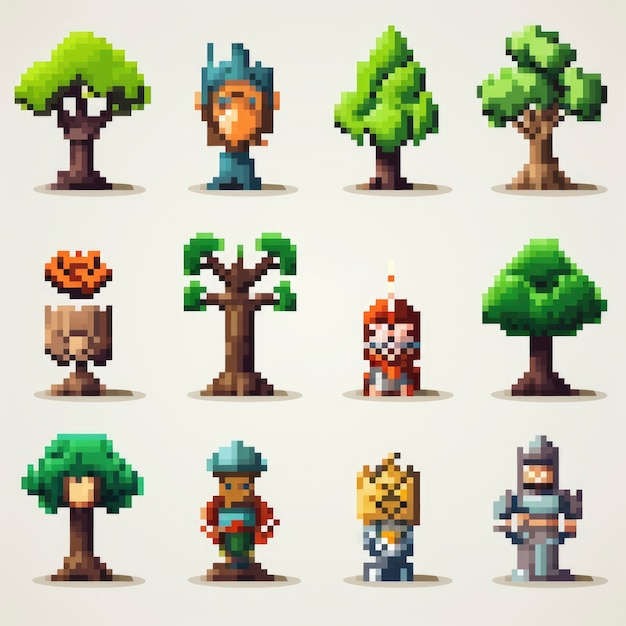 Activos de juego de árboles de 8 bits