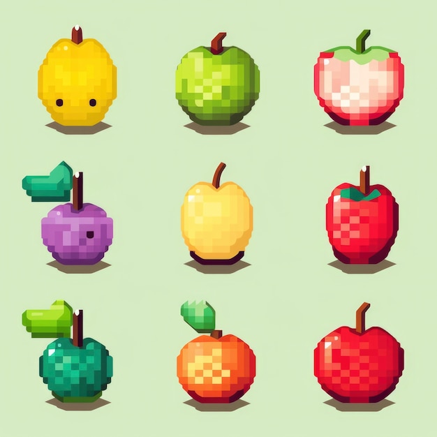 Foto gratuita activos de juego de frutas de 8 bits