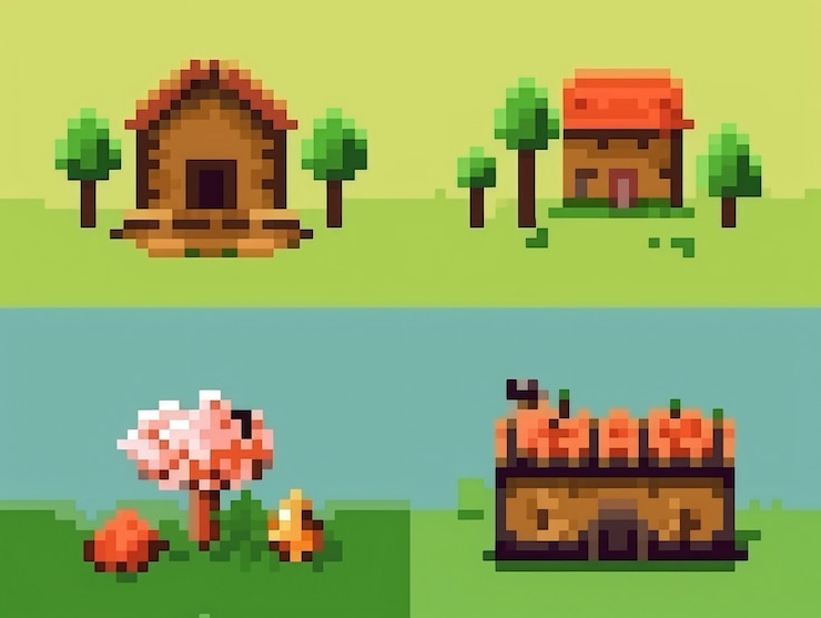Foto gratuito activos de juego de granja de 8 bits
