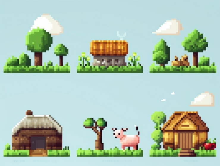 Foto gratuito activos de juego de granja de 8 bits