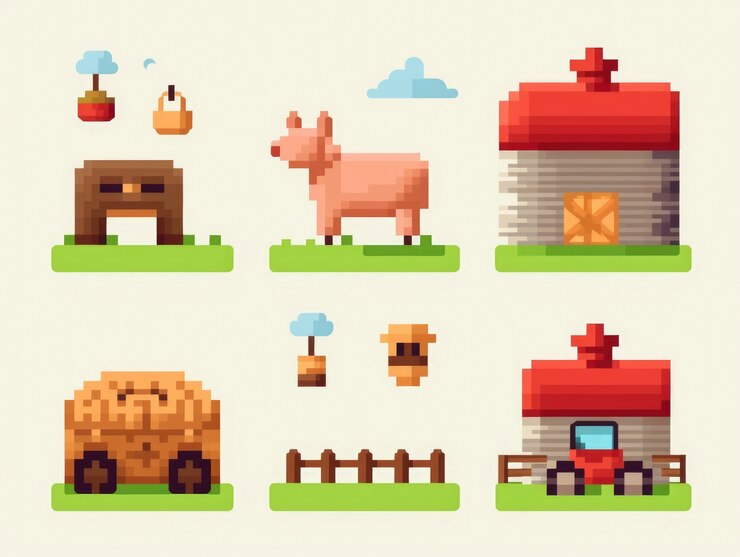 Foto gratuito activos de juego de granja de 8 bits