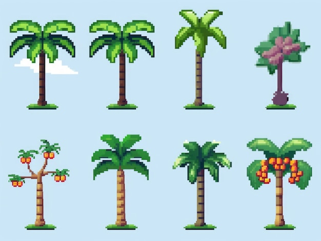 Foto gratuita activos de juego de palmeras de 8 bits