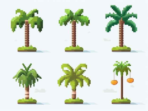 Foto gratuita activos de juego de palmeras de 8 bits