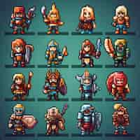 Foto gratuita activos de juego de personajes de 8 bits