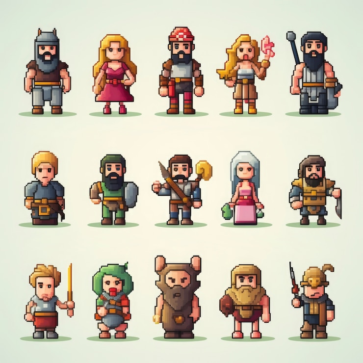 Foto gratuito activos de juego de personajes de 8 bits
