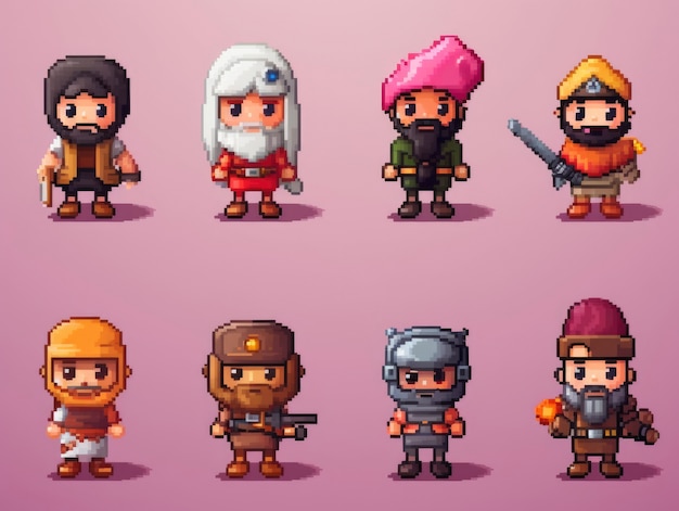 Foto gratuita activos de juego de personajes de 8 bits