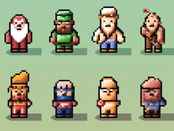 Foto gratuito activos de juego de personajes de 8 bits