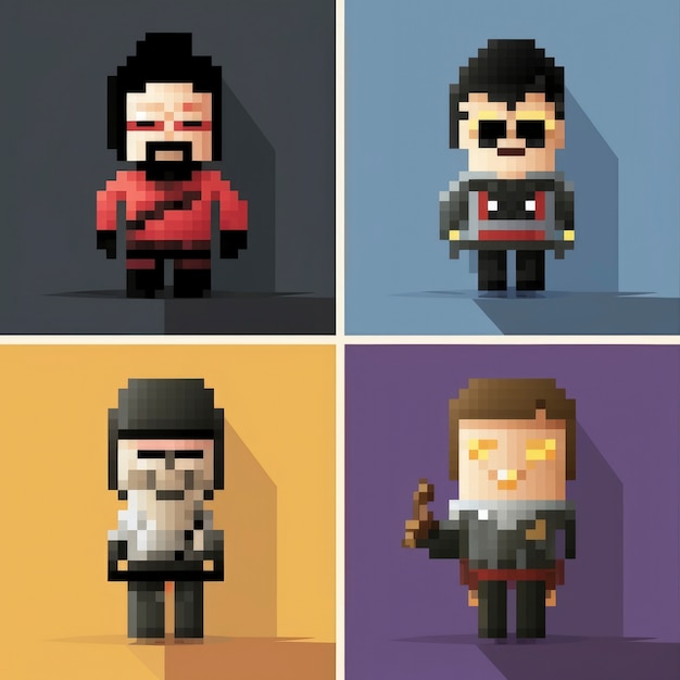 Foto gratuita activos de juego de personajes de 8 bits