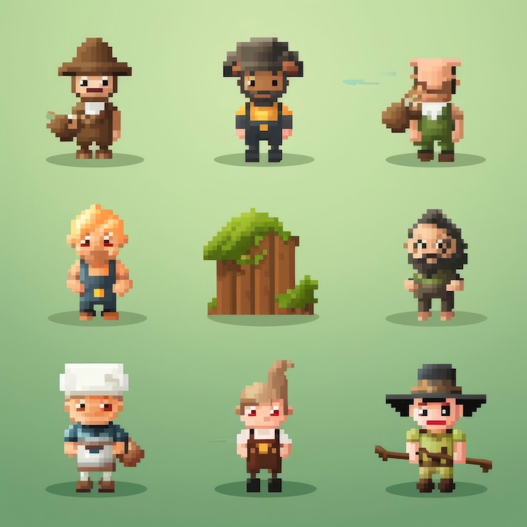 Foto gratuito activos de juego de personajes de 8 bits