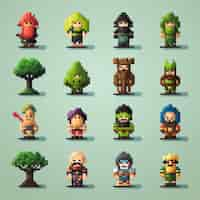 Foto gratuita activos de juego de personajes de 8 bits