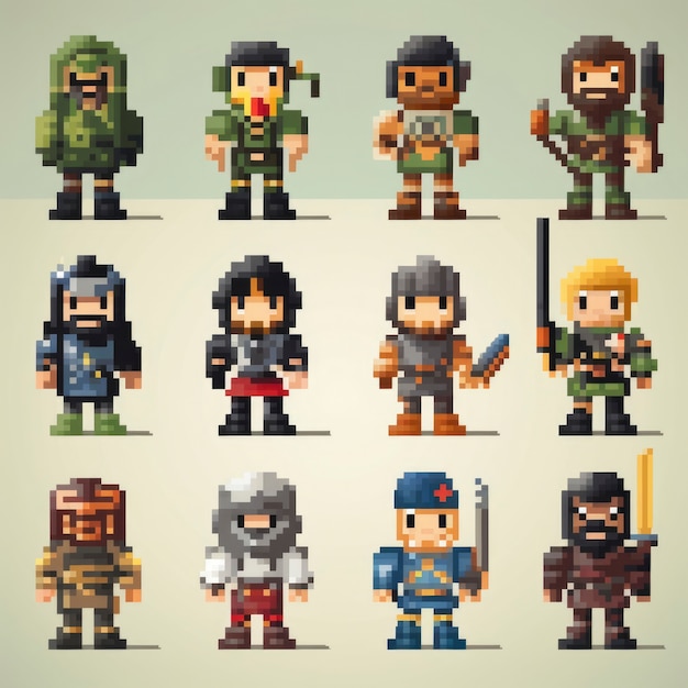 Foto gratuita activos de juego de personajes de 8 bits