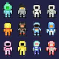 Foto gratuita activos de juego de personajes astronautas de 8 bits