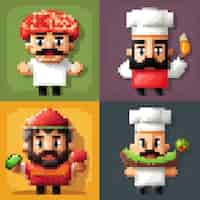 Foto gratuita activos de juego de personajes de cocina de 8 bits