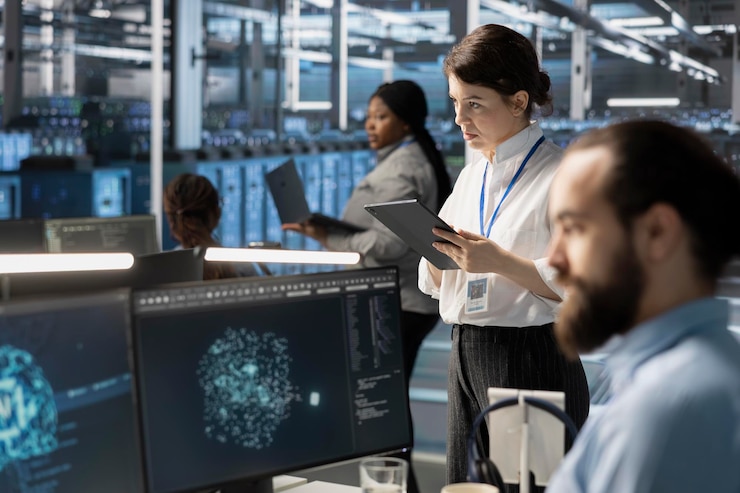 Foto gratuito los administradores de sistemas en el centro de datos integran herramientas de automatización impulsadas por la ia