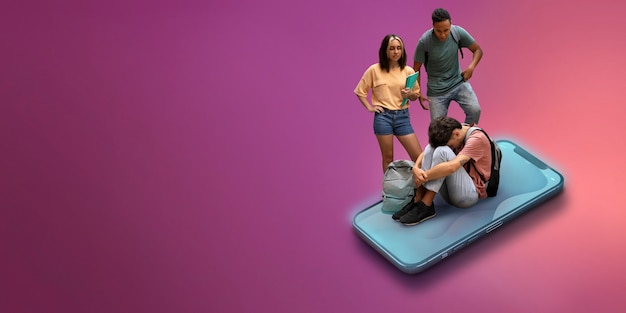 Adolescente siendo acosado cibernéticamente en un teléfono inteligente