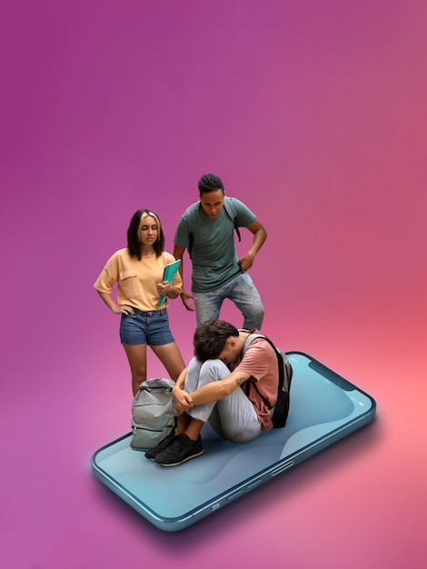 Adolescente siendo acosado cibernéticamente en un teléfono inteligente