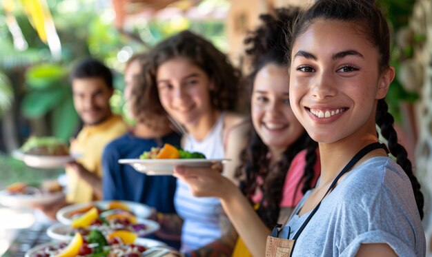 Adolescentes diversos practicando actividades de salud y bienestar para sí mismos y su comunidad