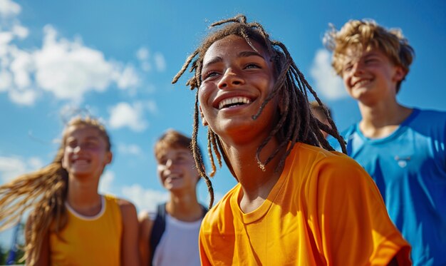 Adolescentes diversos practicando actividades de salud y bienestar para sí mismos y su comunidad