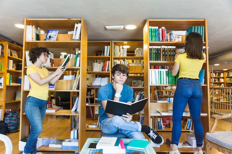 Foto gratuito adolescentes pasando tiempo en la biblioteca