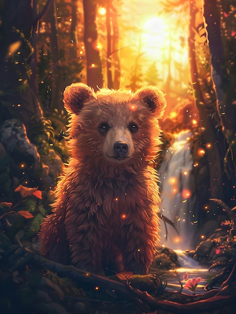 Foto gratuita adorable bear illustration in digital art style