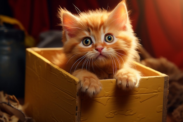 Foto gratuita adorable gatito con caja