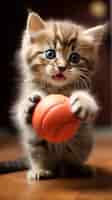 Foto gratuita adorable gatito con pelota