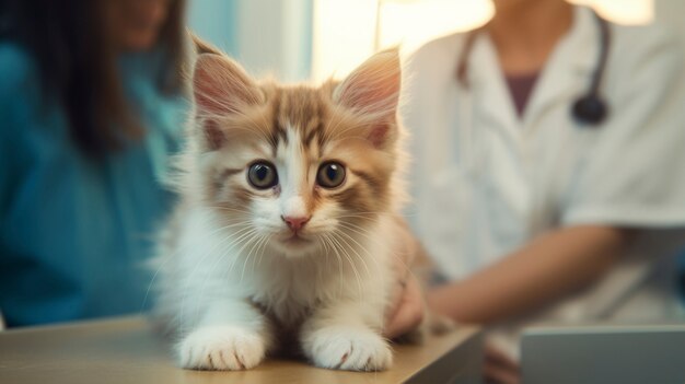 Adorable gatito con veterinario