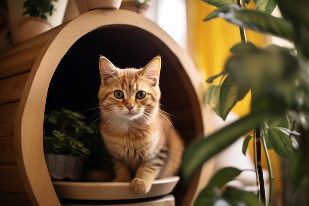 Adorable gato relajante en el interior