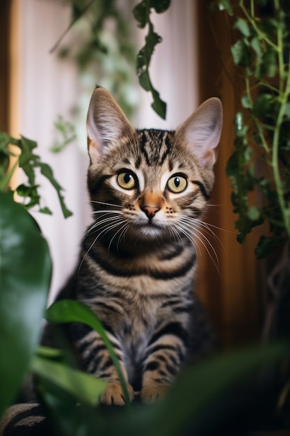 Foto gratuita adorable gato relajante en el interior