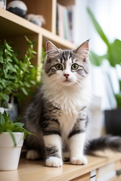 Adorable gato relajante en el interior