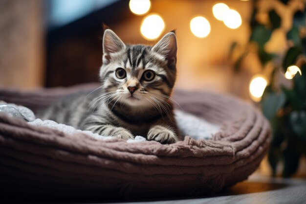 Adorable gato relajante en el interior