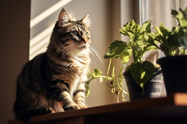 Adorable gato relajante en el interior