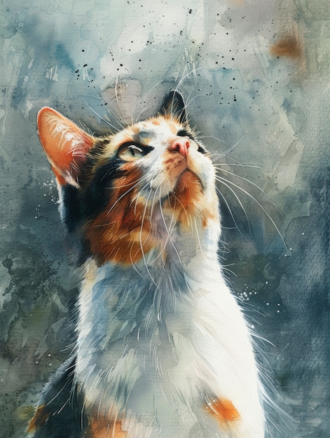 Foto gratuita adorable ilustración de gato en acuarela