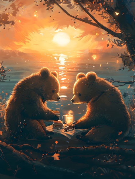 Foto gratuita adorable ilustración de oso en estilo de arte digital