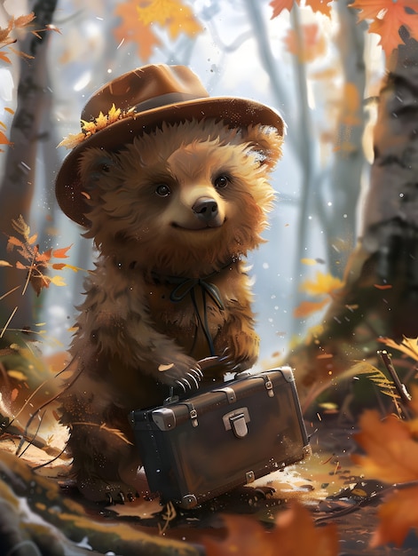 Adorable ilustración de oso en estilo de arte digital